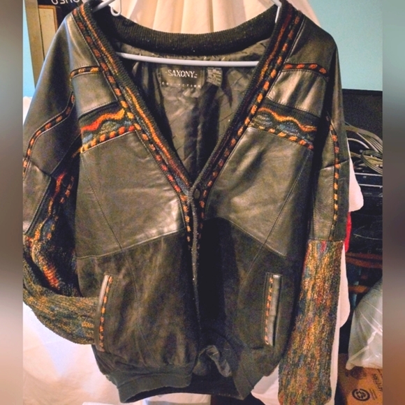 Saxony Jackets & Coats Mens Vintage Saxony Cardigan Button Down Leather Jacket Textured
